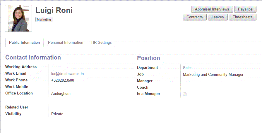 Odoo image and text block